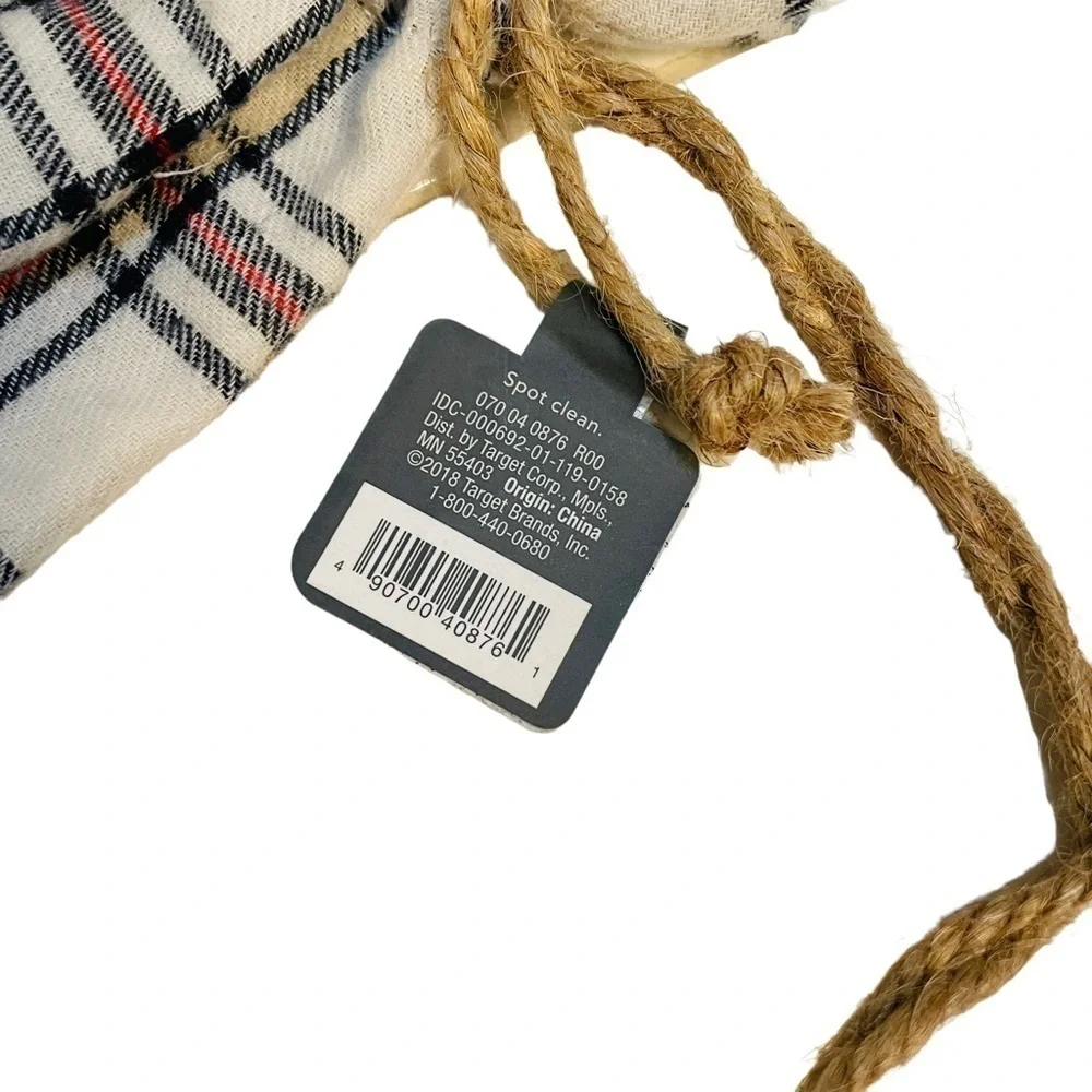 Threshold Plaid Holiday Christmas Fabric Drawstring Wine Bag and four Coasters